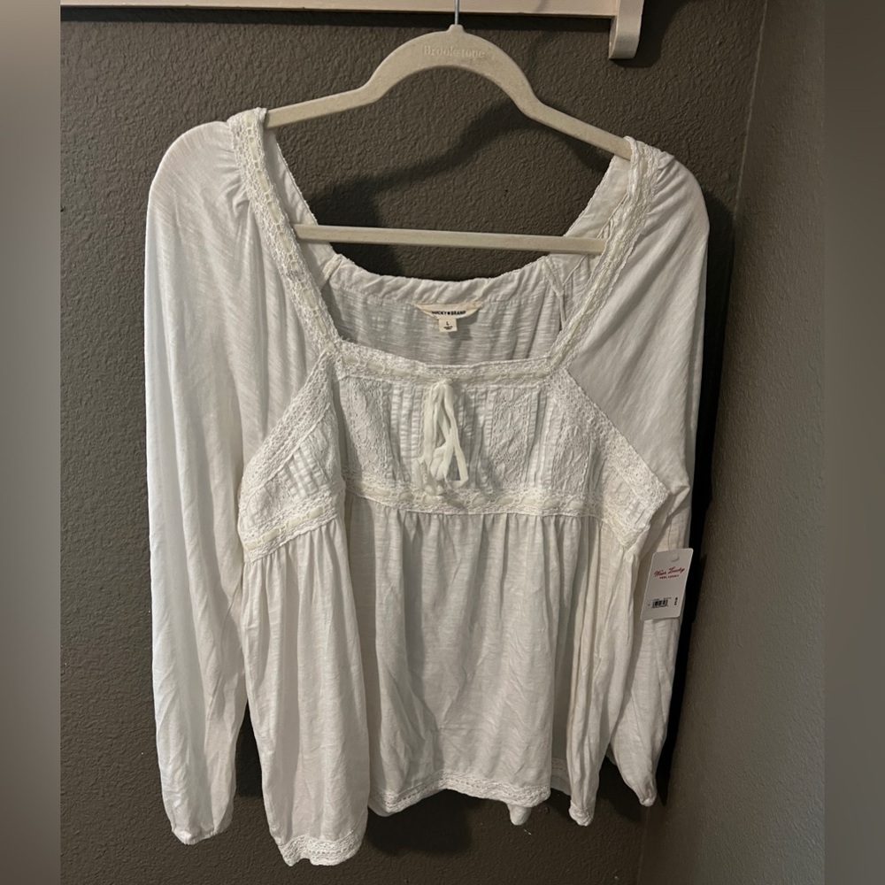 Lucky Brand White Long Sleeve Blouse Size L NWT MSRP $79.50